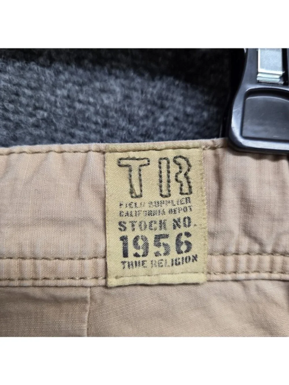 True Religion Shorts Mens 29 Brown Cargo Trooper Distressed MISSING BUTTON
